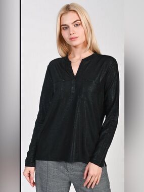 Monari Black Sparkle V-Neck Long-Sleeve Blouse
